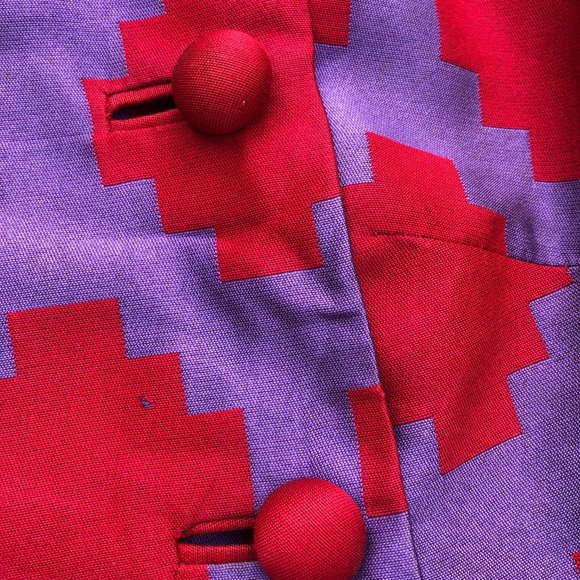 Vtg 50s/60s Silk Geometric Print Funnel Neck Topper Jacket Coat Dress Lou-Ette - Picture 14 of 15